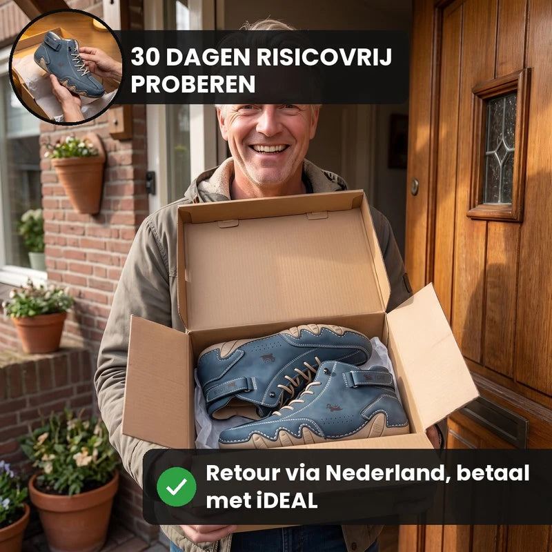 Barevo orthopedische schoenen – Donkerblauw, lifestyle op straat