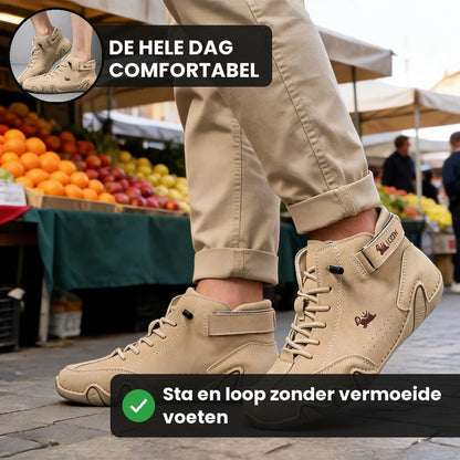 Barevo orthopedische schoenen – Khaki, lifestyle op straat