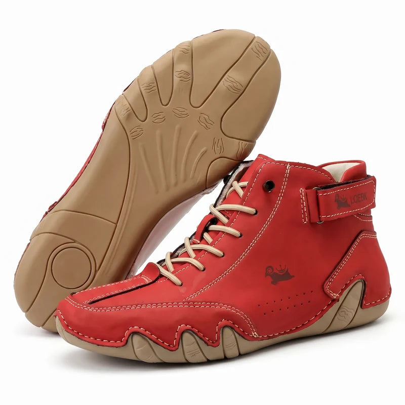 Barevo orthopedische schoenen – Rood, zijaanzicht en zool
