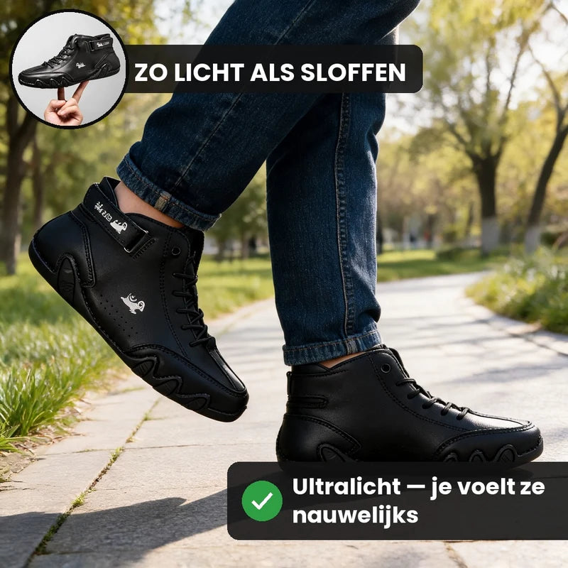 Barevo orthopedische schoenen – Zwart, lifestyle op straat