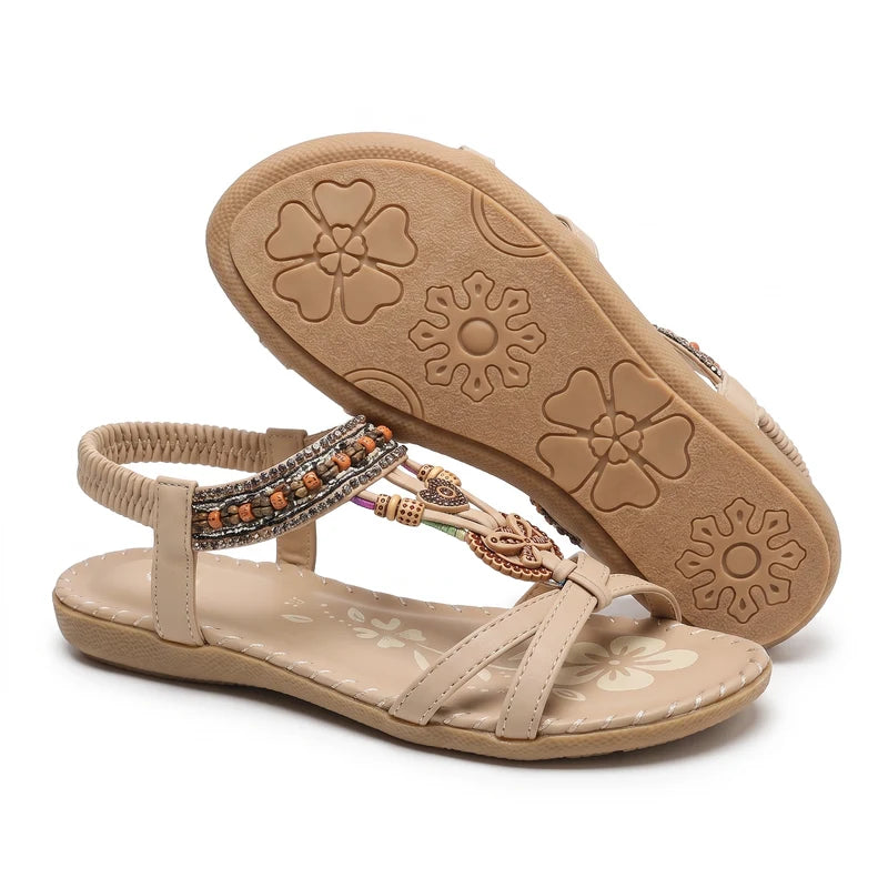 Belleva open teen sandalen – Abrikoos, zijaanzicht en zool