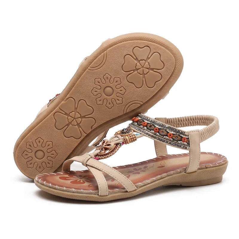 Belleva open teen sandalen – Beige, zijaanzicht en zool