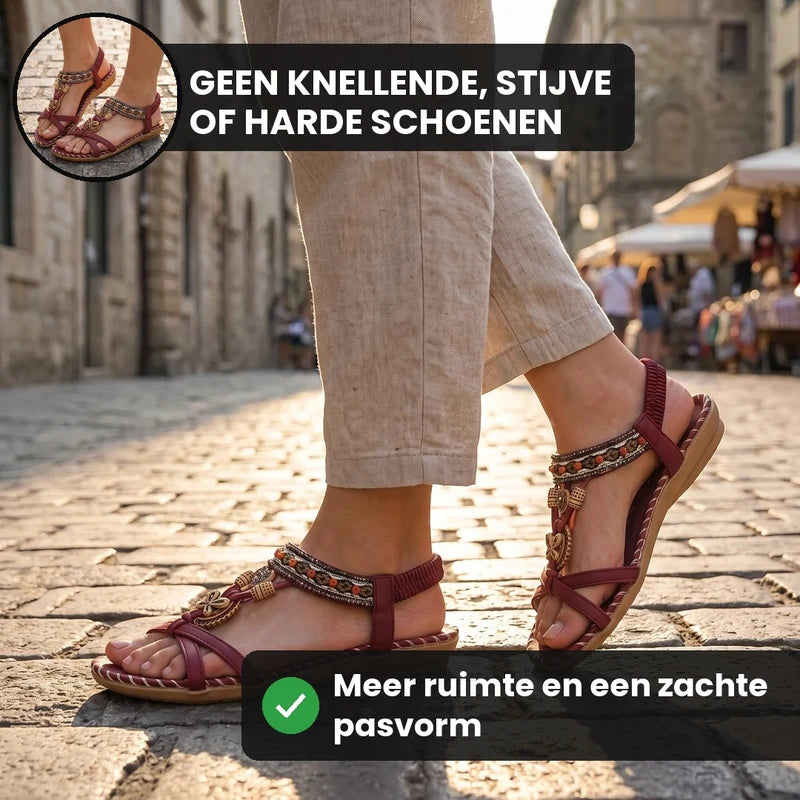 Belleva open teen sandalen – Bordeauxrood, lifestyle op straat