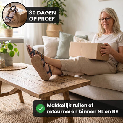 Belleva open teen sandalen – Bruin-blauw, lifestyle op straat