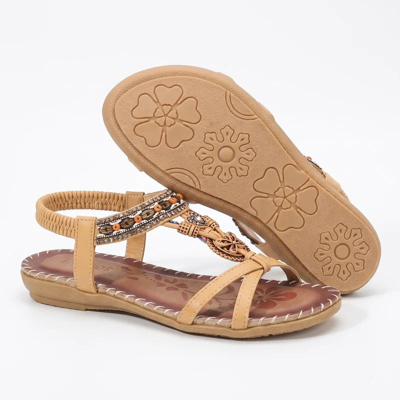 Belleva open teen sandalen – Bruin-geel, zijaanzicht en zool