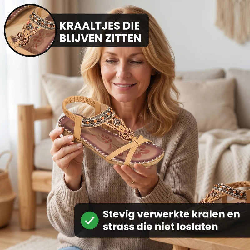 Belleva open teen sandalen – Bruin-geel, lifestyle op straat
