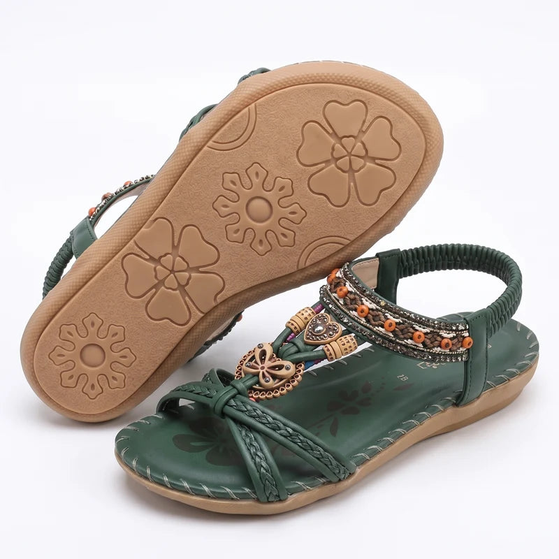 Belleva open teen sandalen – Donkergroen, zijaanzicht en zool