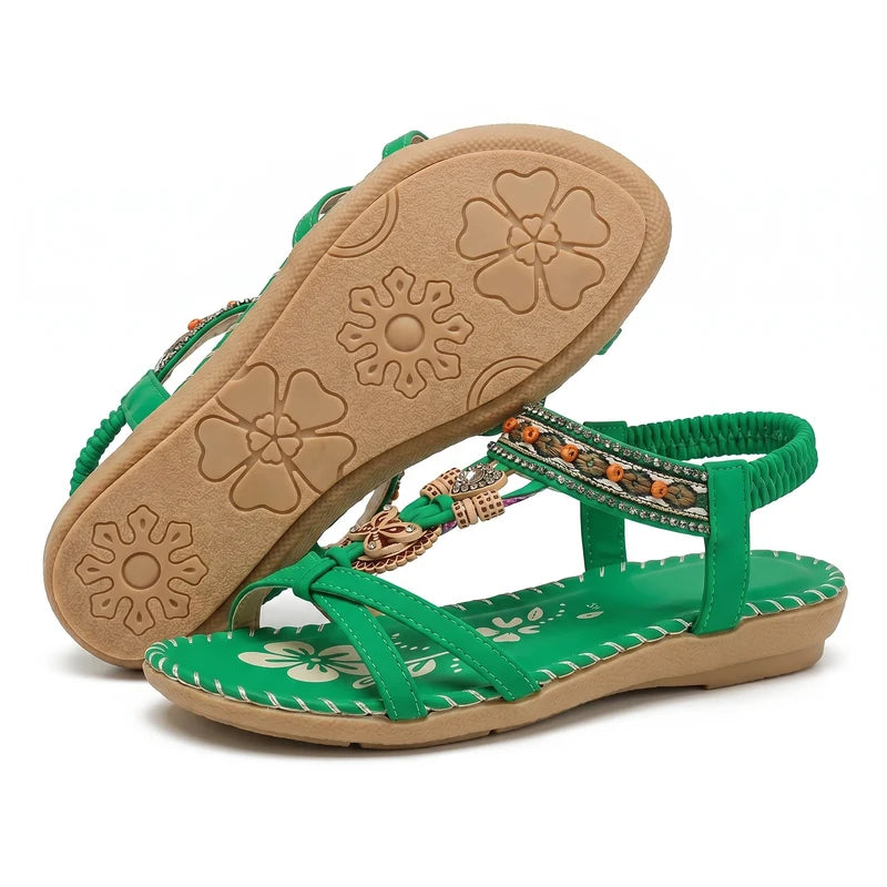 Belleva open teen sandalen – Groen, zijaanzicht en zool