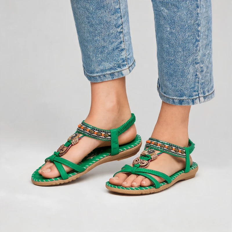 Belleva open teen sandalen – Groen, gedragen door model