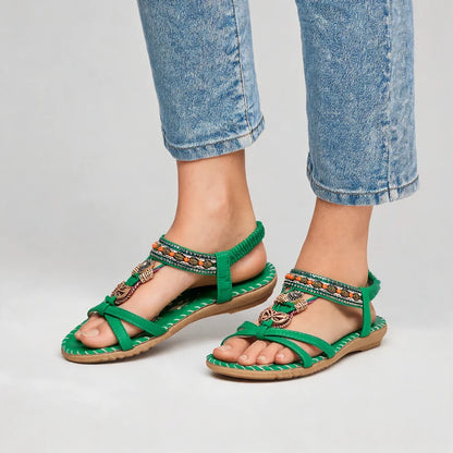 Belleva open teen sandalen – Groen, gedragen door model