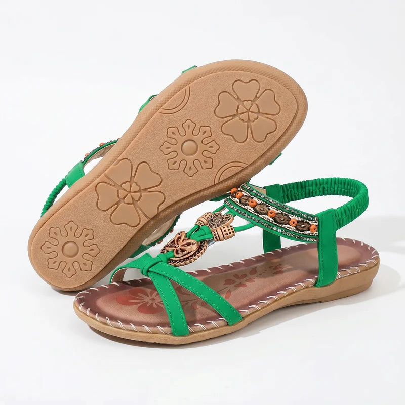 Belleva open teen sandalen – Groen-bruin, zijaanzicht en zool