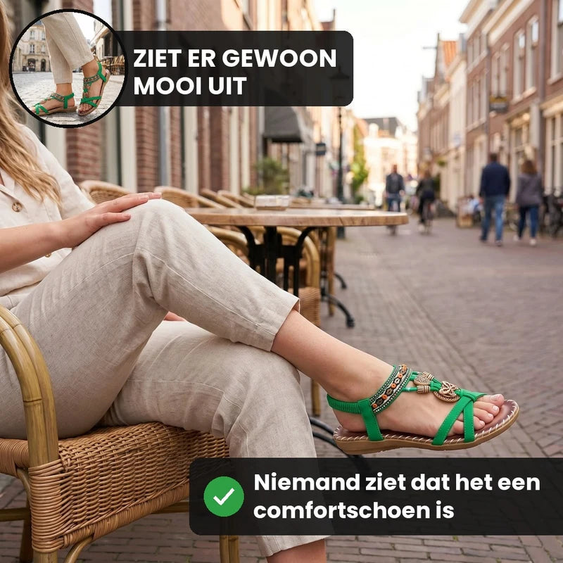 Belleva open teen sandalen – Groen-bruin, lifestyle op straat