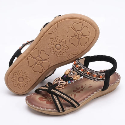 Belleva open teen sandalen – Halfzwart, zijaanzicht en zool