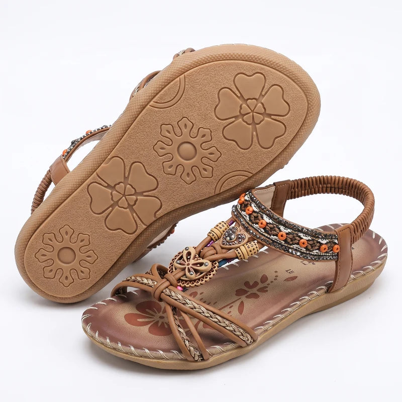 Belleva open teen sandalen – Hemp-bruin, zijaanzicht en zool
