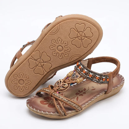 Belleva open teen sandalen – Hemp-bruin, zijaanzicht en zool