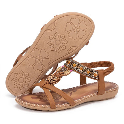 Belleva open teen sandalen – Karamel, zijaanzicht en zool