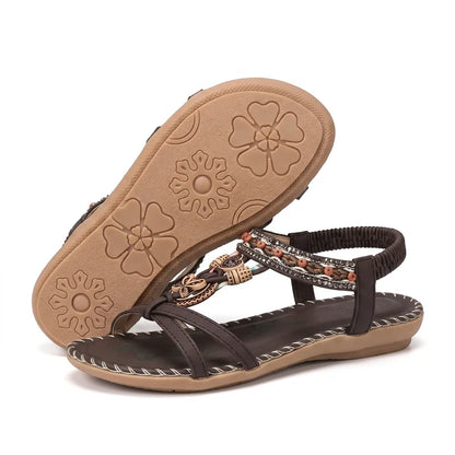 Belleva open teen sandalen – Koffie, zijaanzicht en zool