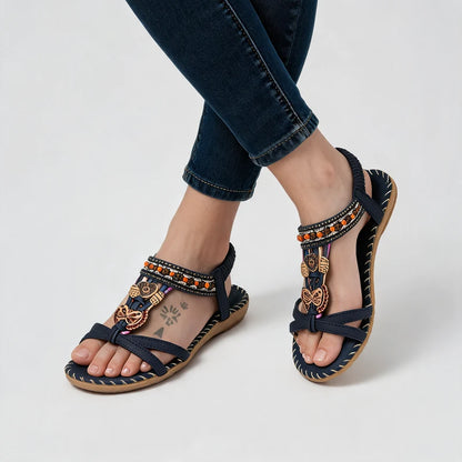 Belleva open teen sandalen – Navy-blauw, gedragen door model