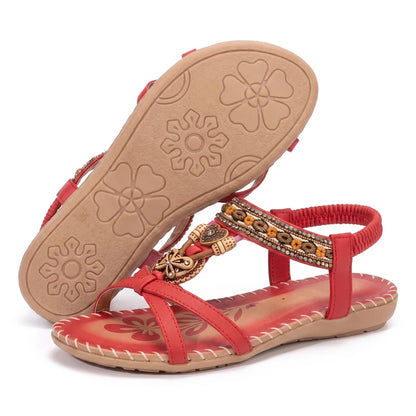 Belleva open teen sandalen – Rood, zijaanzicht en zool