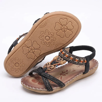 Belleva open teen sandalen – Zwart, zijaanzicht en zool