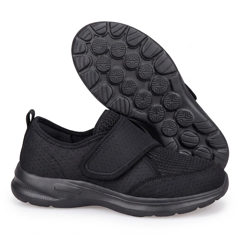 Breedevo verstelbare comfortschoenen – Zwart, zijaanzicht en zool