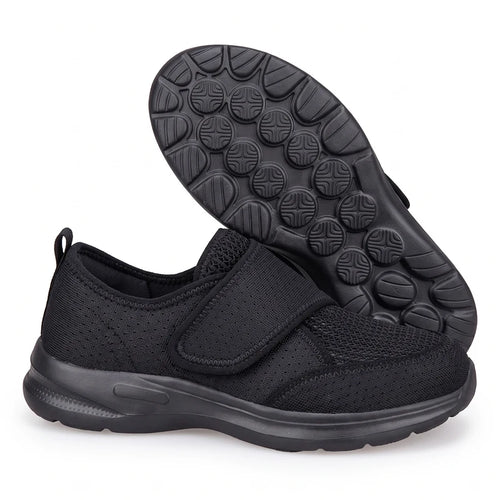 Breedevo verstelbare comfortschoenen – Zwart, zijaanzicht en zool