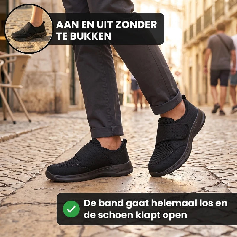 Breedevo verstelbare comfortschoenen – Zwart, lifestyle op straat