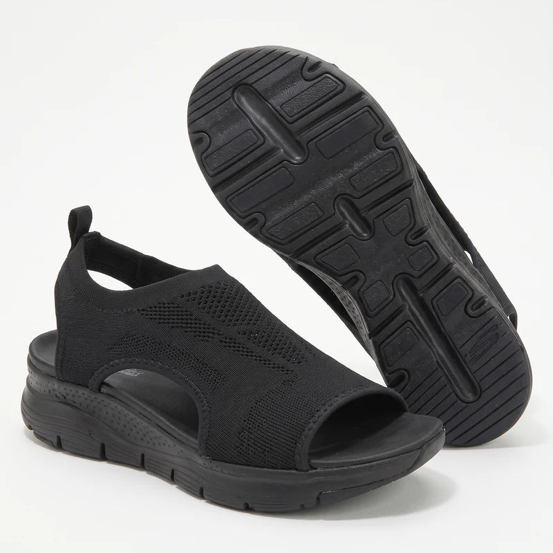 Comfytrail orthopedische comfortsandalen – Zwart, zijaanzicht en zool