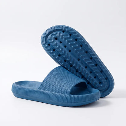 HappySlides comfortslippers – Blauw, zijaanzicht en zool