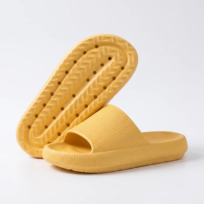 HappySlides comfortslippers – Geel, zijaanzicht en zool