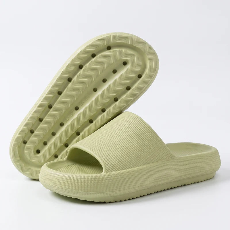 HappySlides comfortslippers – Groen, zijaanzicht en zool
