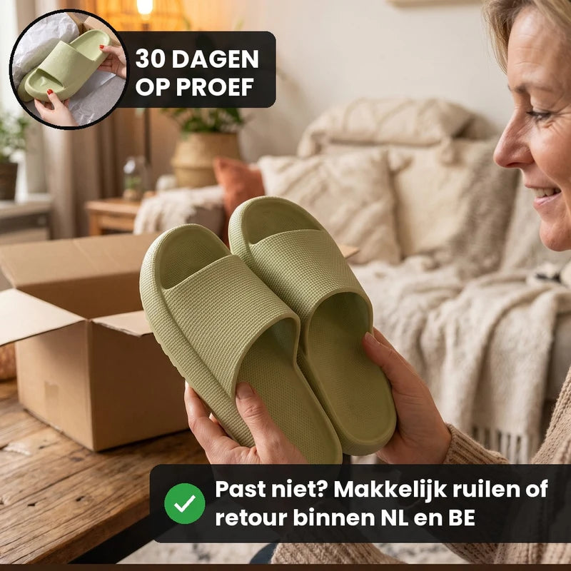 HappySlides comfortslippers – Groen, lifestyle op straat