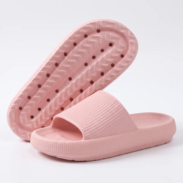 HappySlides comfortslippers – Roze, zijaanzicht en zool