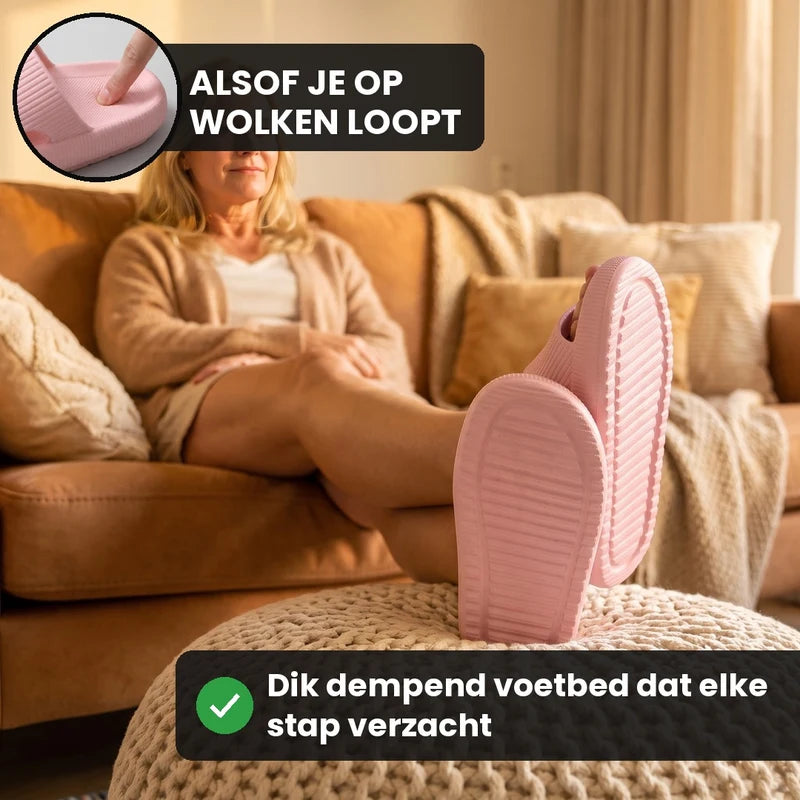 HappySlides comfortslippers – Roze, lifestyle op straat