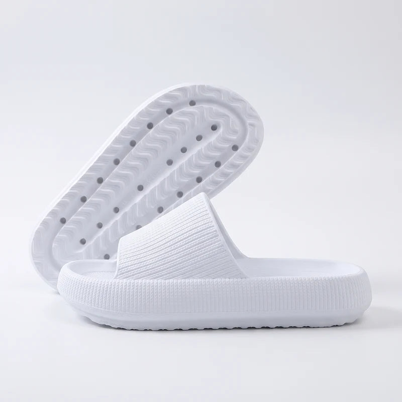 HappySlides comfortslippers – Wit, zijaanzicht en zool