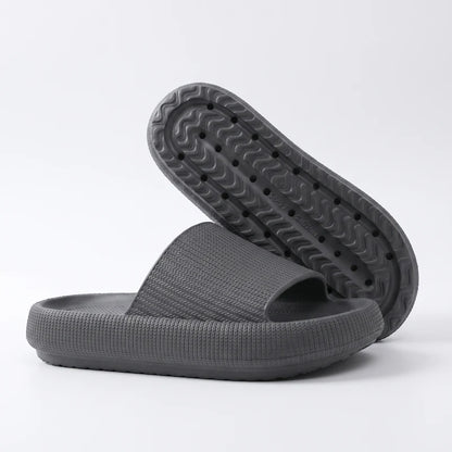 HappySlides comfortslippers – Zwart, zijaanzicht en zool