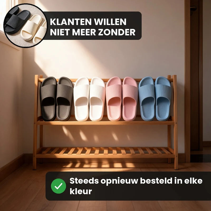 HappySlides comfortslippers – Zwart, lifestyle op straat