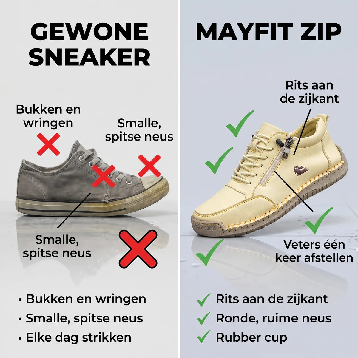 MayFit Zip comfortsneakers met zijrits – vergelijking met gewone schoenen