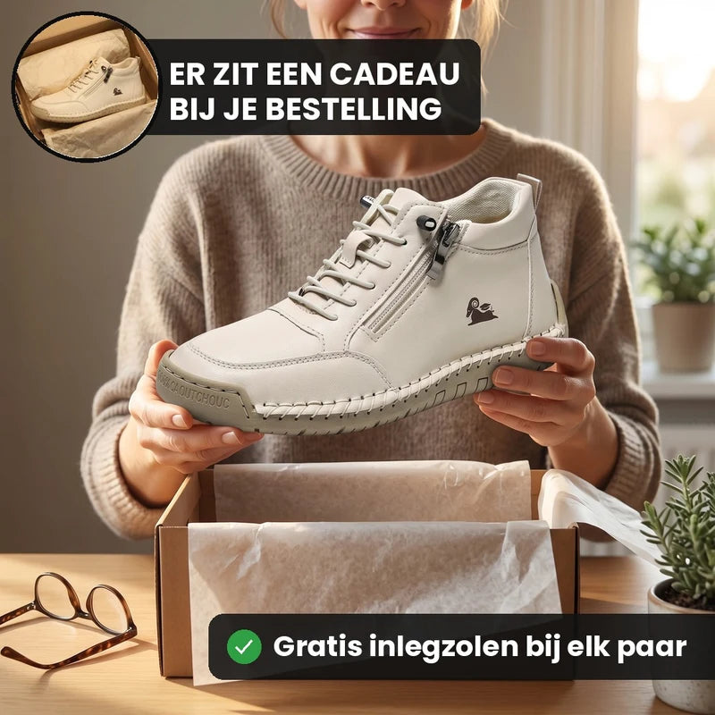 MayFit Zip comfortsneakers – Creme, lifestyle op straat