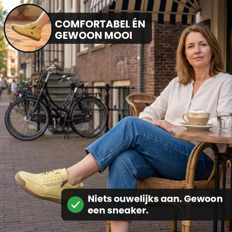 MayFit Zip comfortsneakers – Geel, lifestyle op straat
