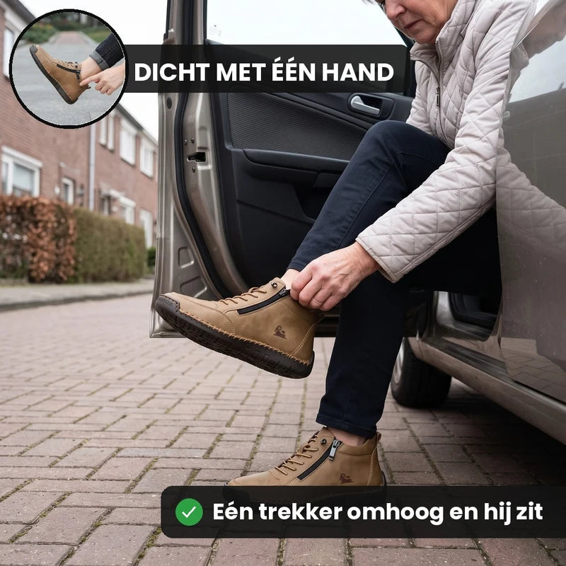 MayFit Zip comfortsneakers – Khaki, lifestyle op straat