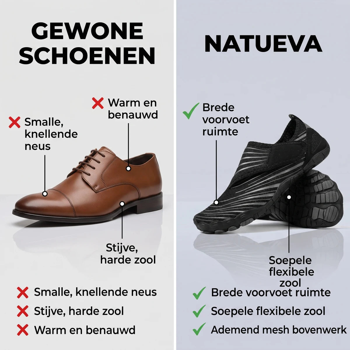 Natueva Barefoot – vergelijking met gewone schoenen