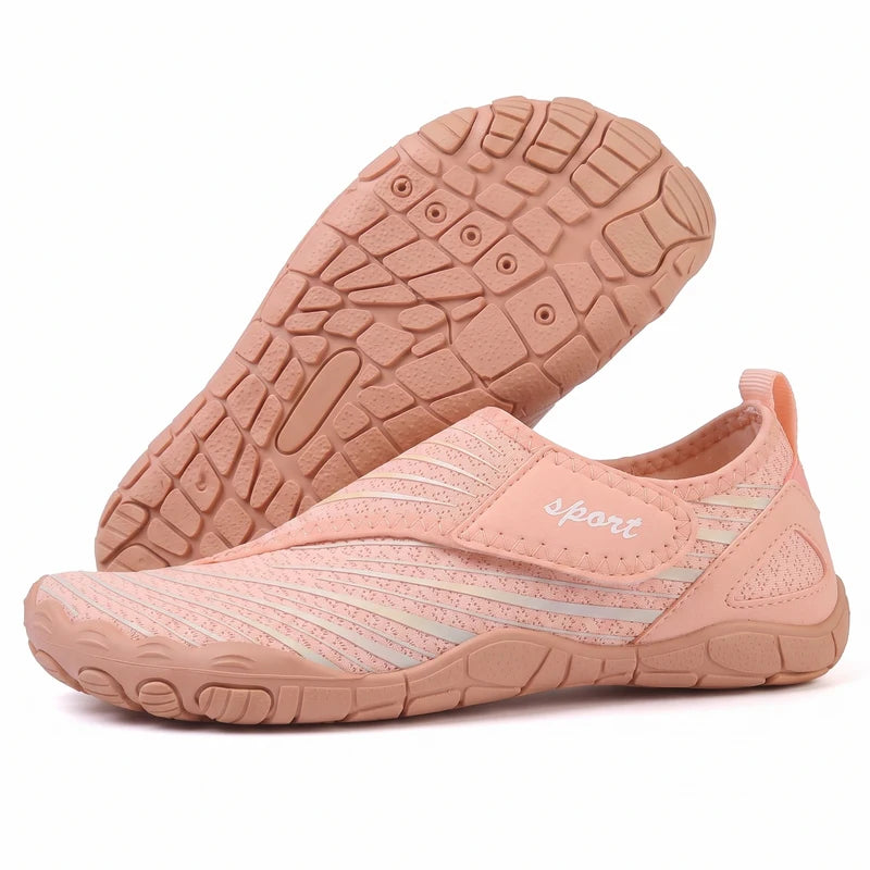 Natueva lichte & flexibele barefoot schoenen – Perzik, zijaanzicht en zool