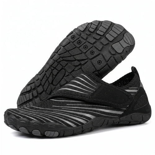 Natueva lichte & flexibele barefoot schoenen – Zwart, zijaanzicht en zool