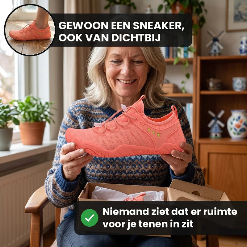 Natustep anatomische sneakers – Koraal, lifestyle op straat