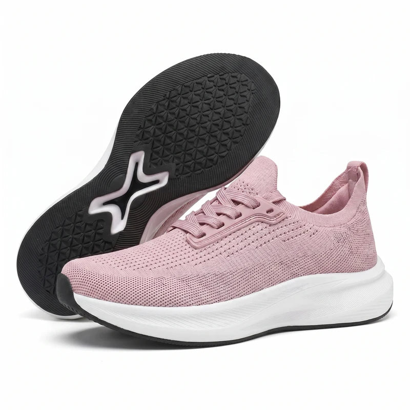OrthoWide orthopedische comfortsneakers – Roze, zijaanzicht en zool