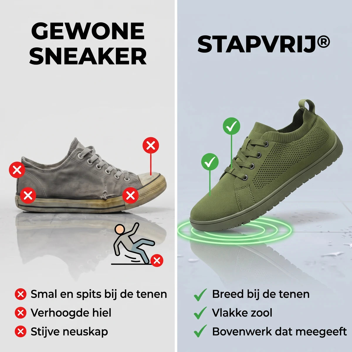 Stapvrij Orthopedische comfortsneakers voor brede voeten – vergelijking met gewone schoenen