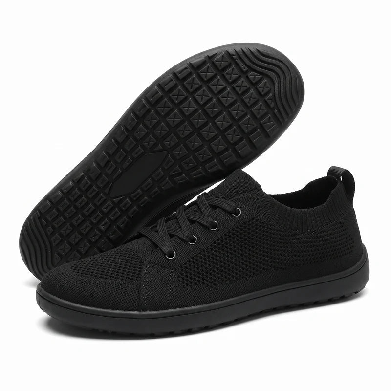 Stapvrij orthopedische comfortsneakers – Zwart, zijaanzicht en zool