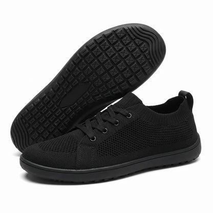 Stapvrij orthopedische comfortsneakers – Zwart, zijaanzicht en zool