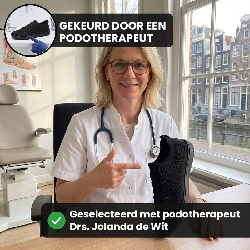 Stapvrij orthopedische comfortsneakers – Zwart, lifestyle op straat